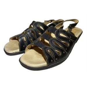 Worishofer Slingback Sandals Women 42 US 11 Black Leather Buckle Strap Germany